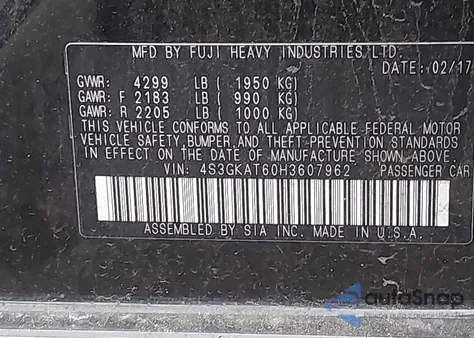 2017 Subaru Impreza 2.0I Limited z USA, uszkodzony, nr VIN 4S3GKAT60H3607962